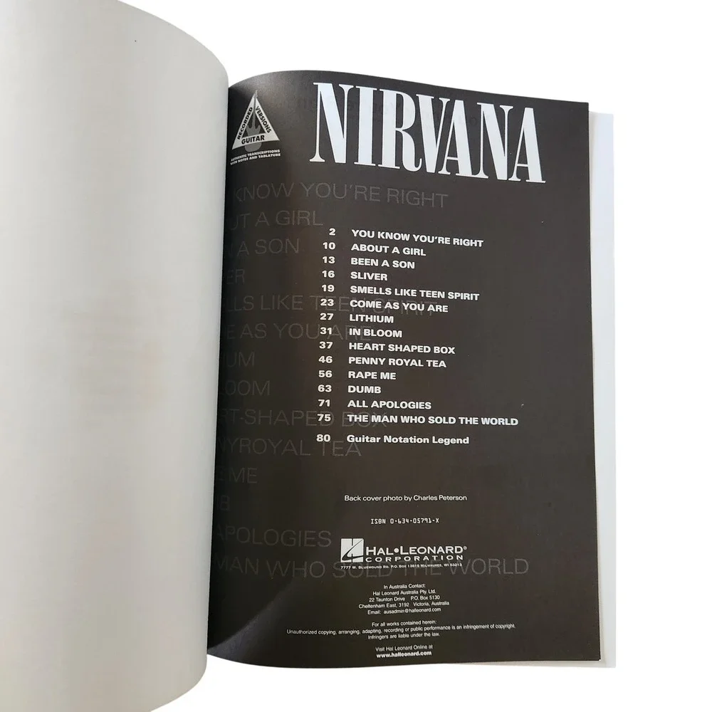 Nirvana‎ Authentic Guitar Tablature Songbook Sheet Music Hal Leonard